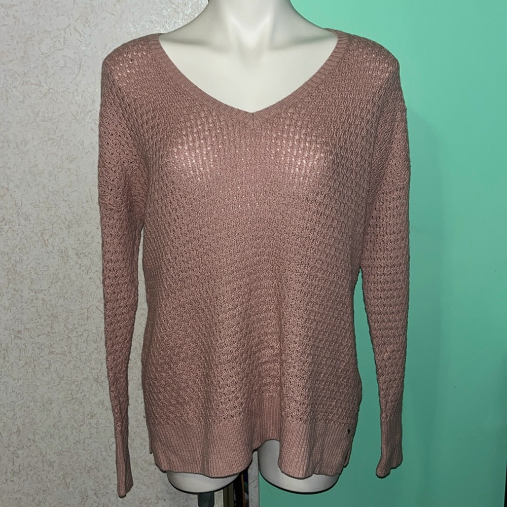mauve knit american angle v neck sweater
